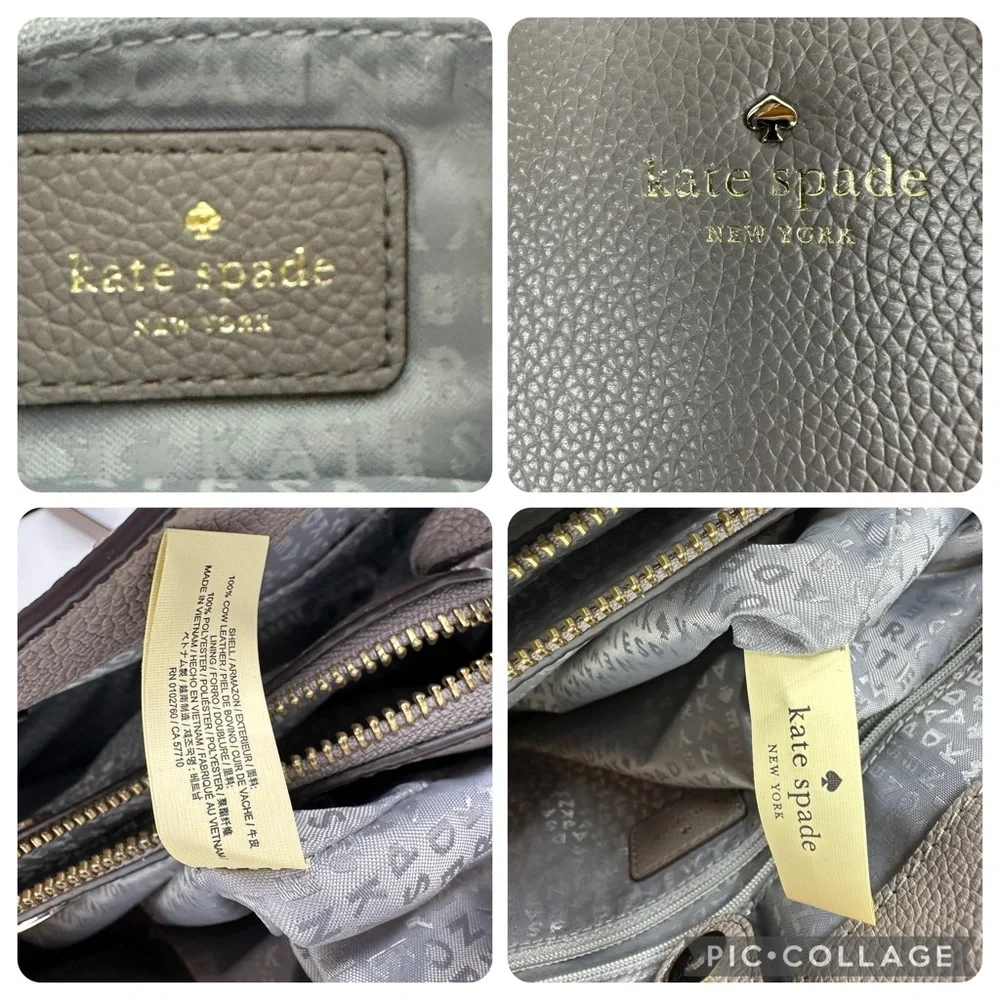 Kate Spade Taupe Larchmont Avenue Pebbled Leather Satchel Crossbody Bag Purse - Picture 14 of 16